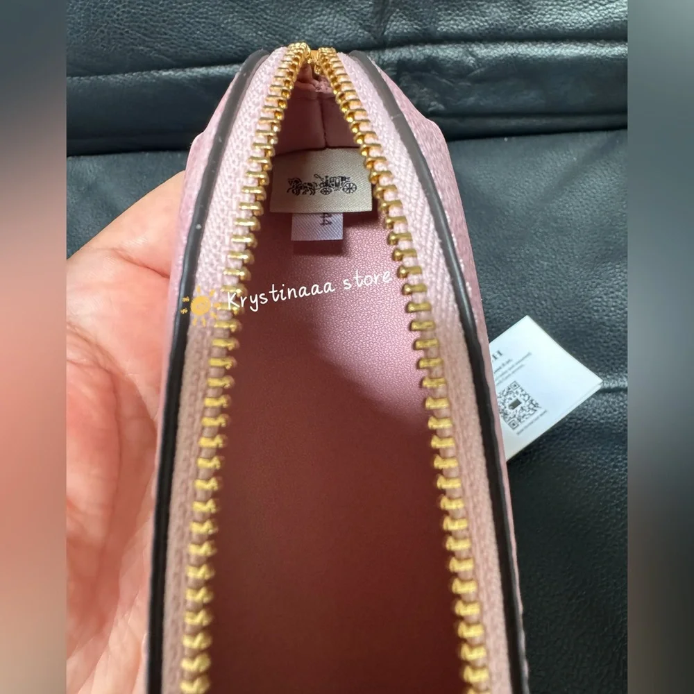 NWT Coach Pencil Case in Signature Canvas in Gold/Powder Pink